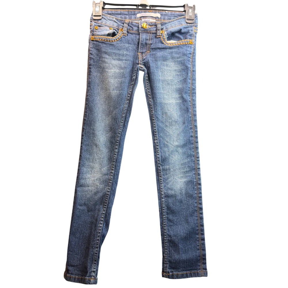 Vigoss Skinny Jeans Kids Girls 7R‎ Blue Rhinestone Stitching Denim Y2K Cowgirl